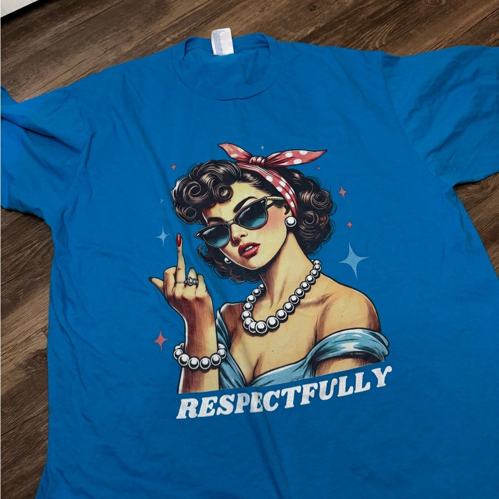 Port and Company Blue Graphic Tee with Retro Pin-Up